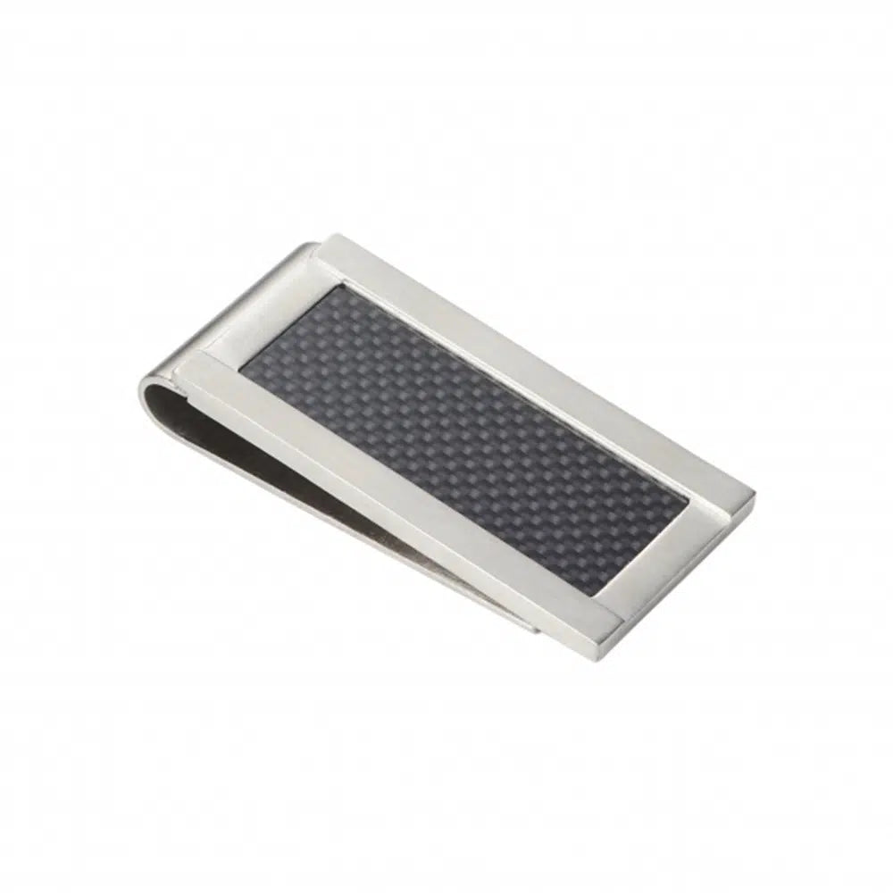 Brushed Stainless Steel with Carbon Fibre Inlay Money Clip