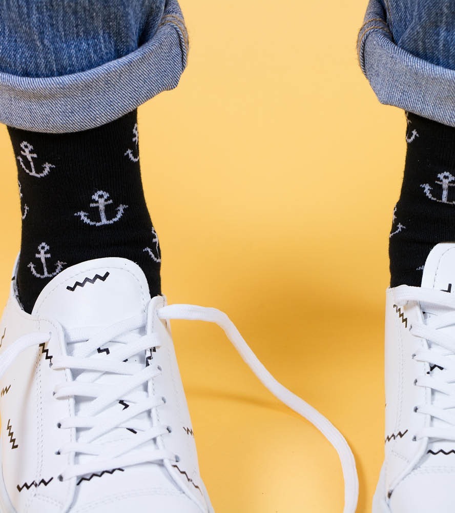 ANCHOR MAN BLACK/WHITE SOCKS - MEDIUM