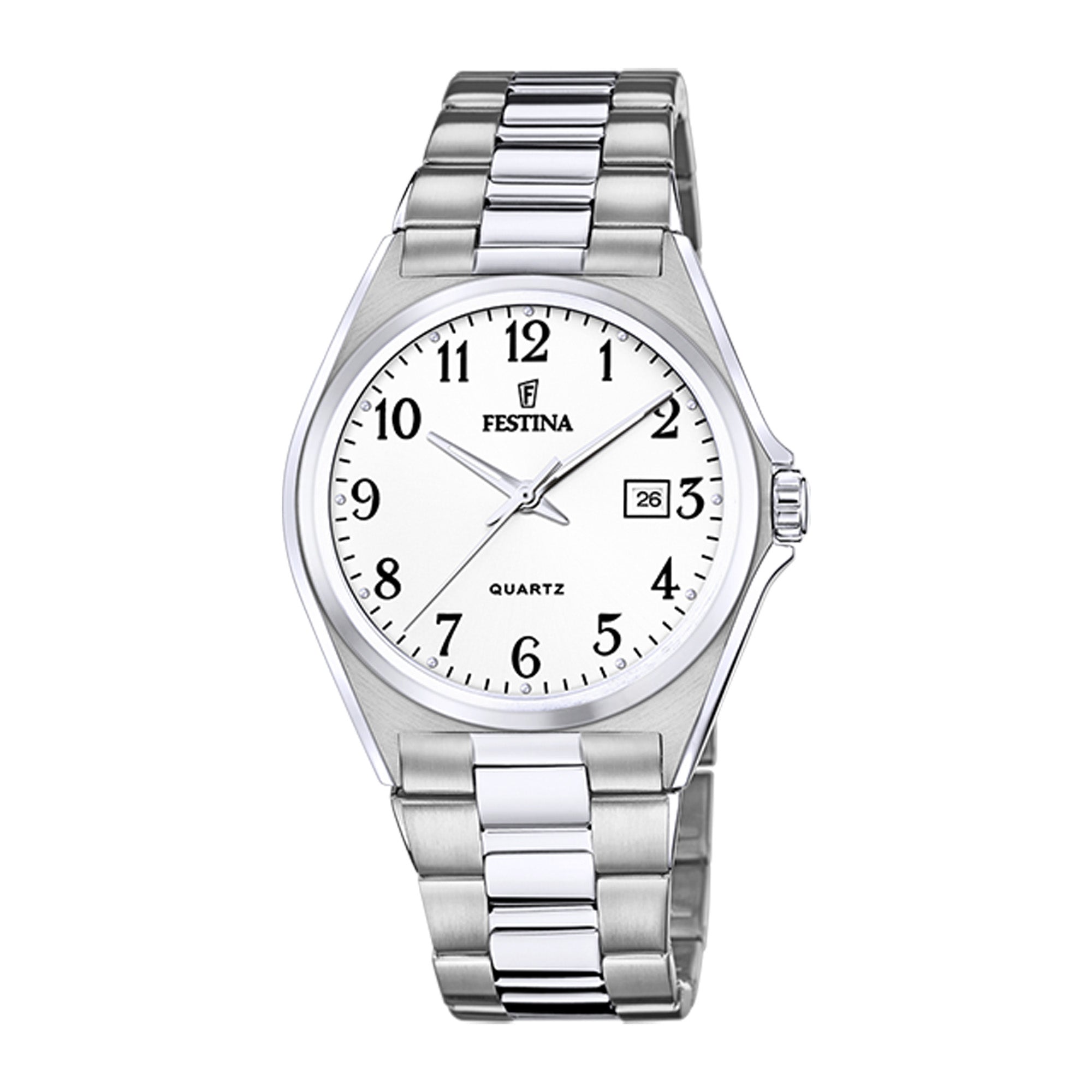 Classic 40mm Silver White Stainless Steel Watch