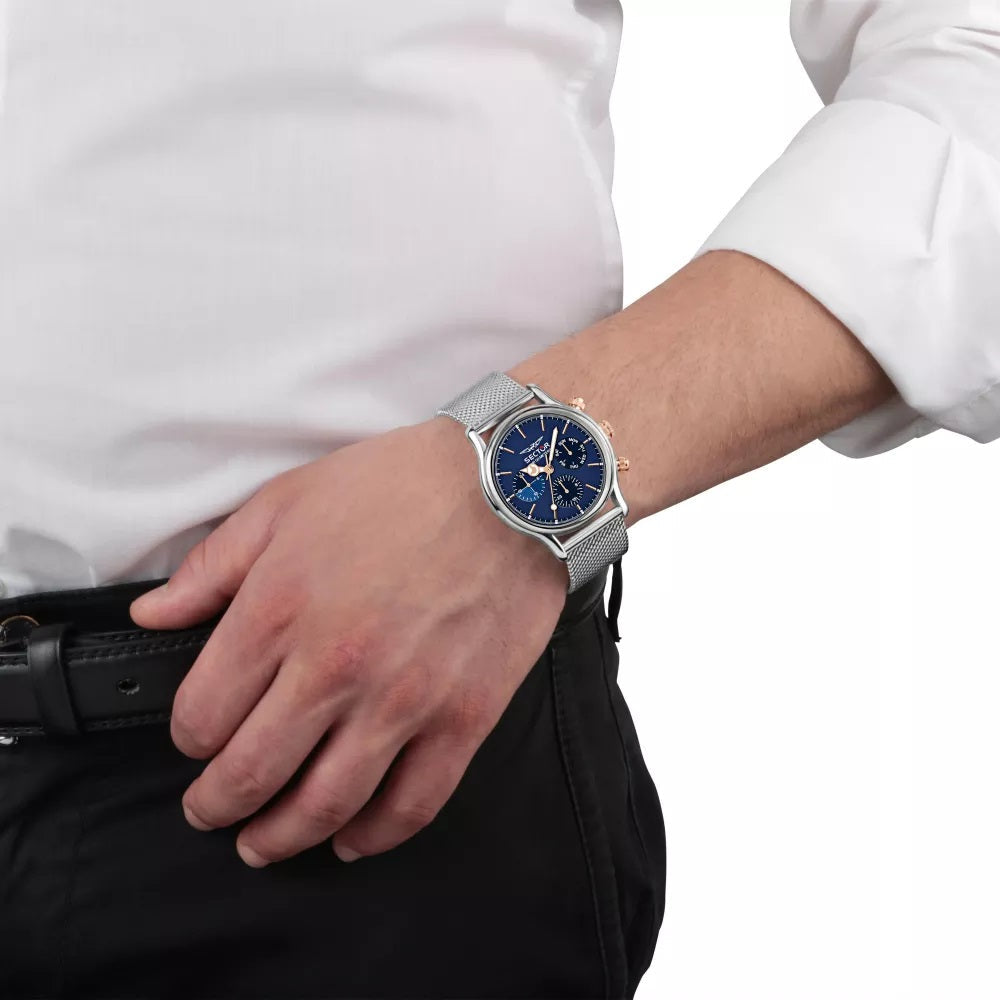 Multifunction 660 Blue Dial Silver Mesh Watch