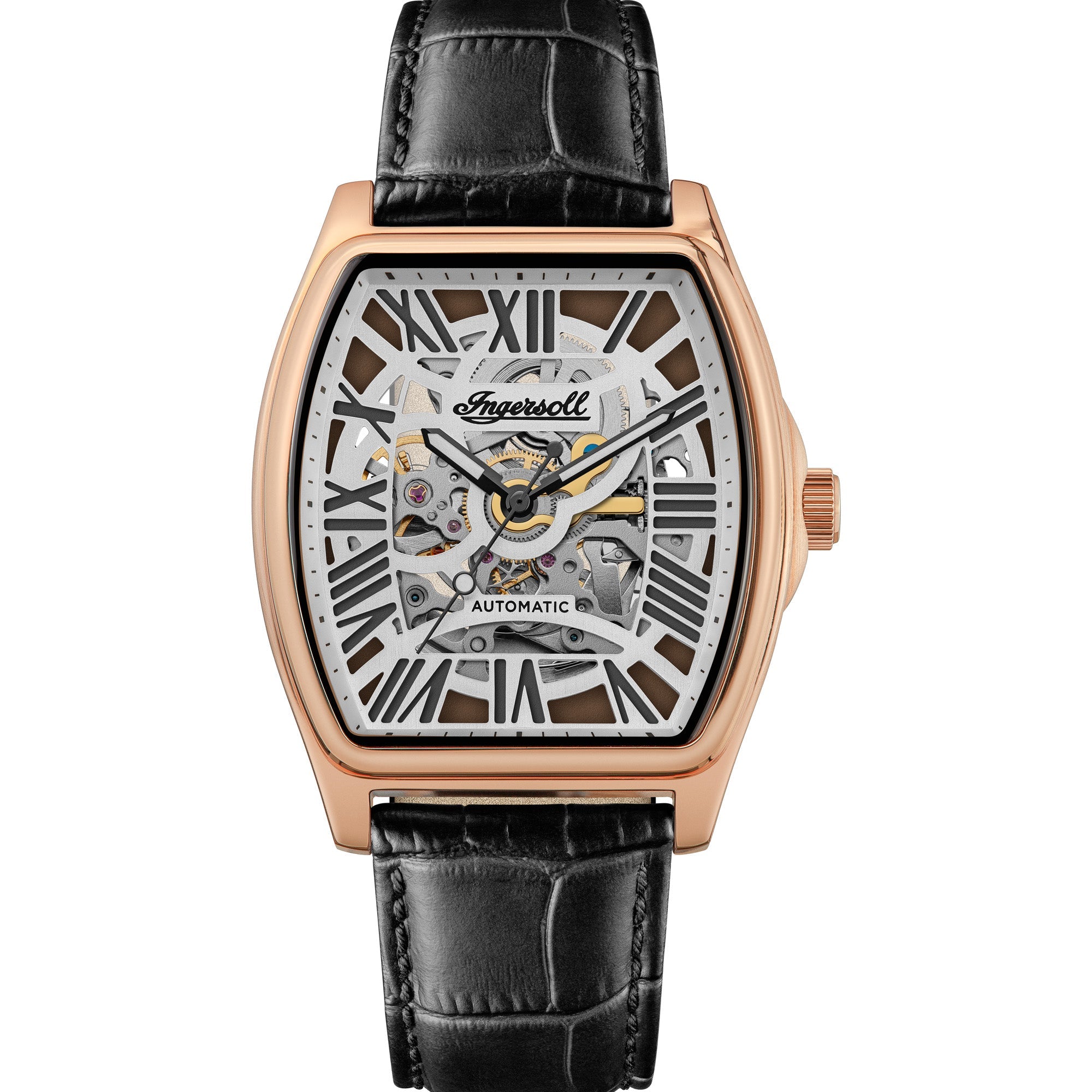 The California Automatic Rose Gold Black Leather Strap Watch