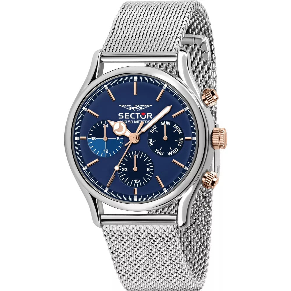 Multifunction 660 Blue Dial Silver Mesh Watch